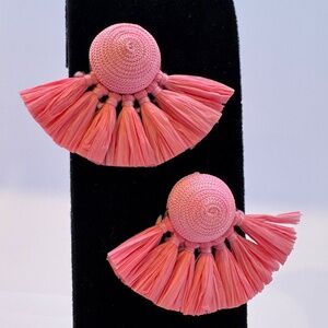 Brand New Pink Handmade Straw Earrings